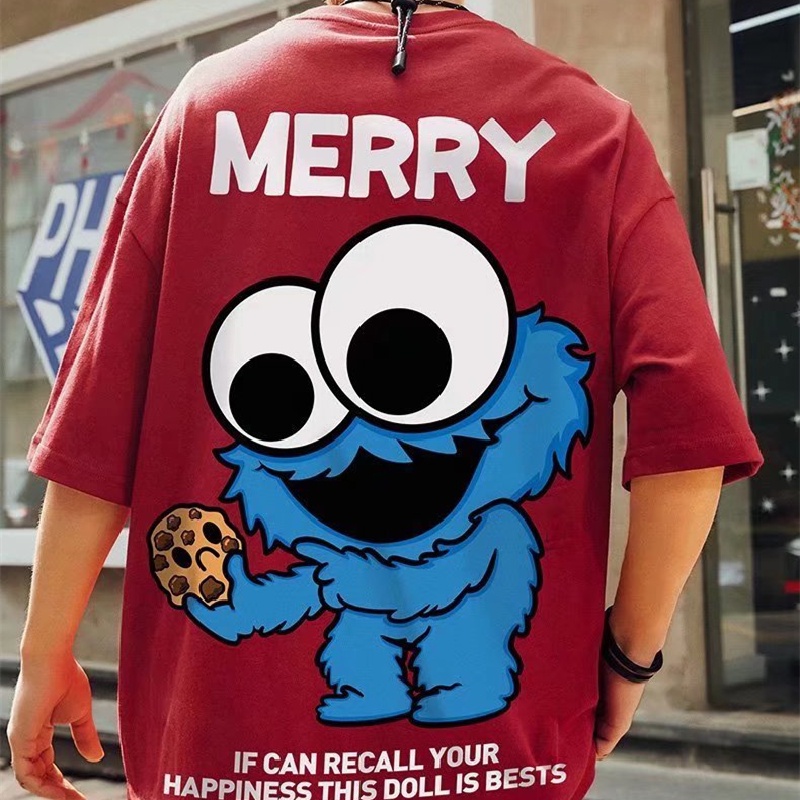 Áo Thun Nam Ngắn Tay Dáng Rộng In Hình Hoạt Hình Kiểu Hàn Quốc Thời Trang Mùa Hè Cỡ M-8XL ​Áo Thun In Hình Cổ Thuyền Thời Trang Năng Động