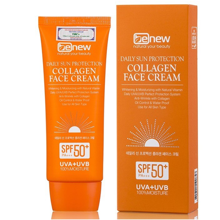 Kem chống nắng trắng da Collagen Benew Face Sun Cream Spf 50pa+++ Hàn quốc cao cấp 70ml/Hộp