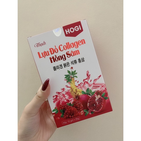 Thạch lựu đỏ Collagen hồng sâm Hogi Hộp 10 gói x 25g - Thạch giảm cân, đẹp