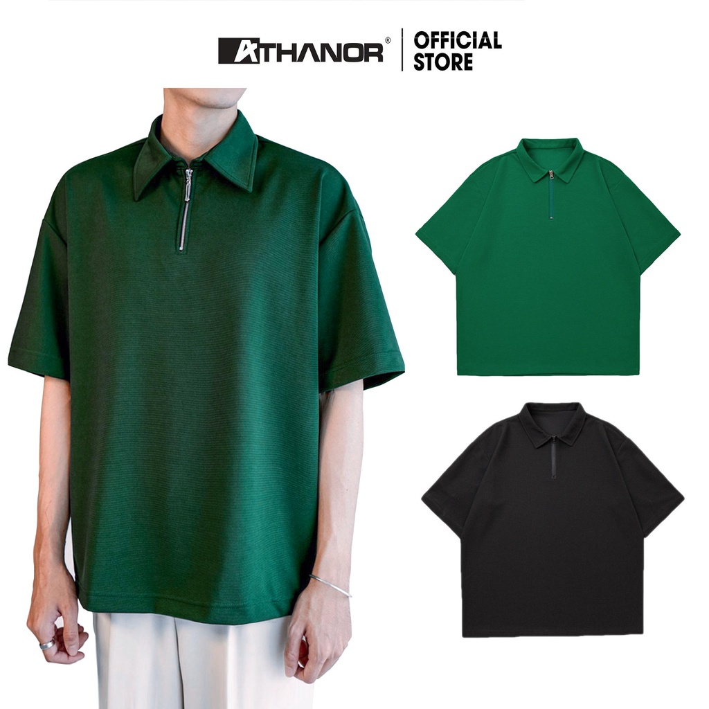 Áo polo form rộng ATHANOR zipper dây kéo - cổ dệt kim basic