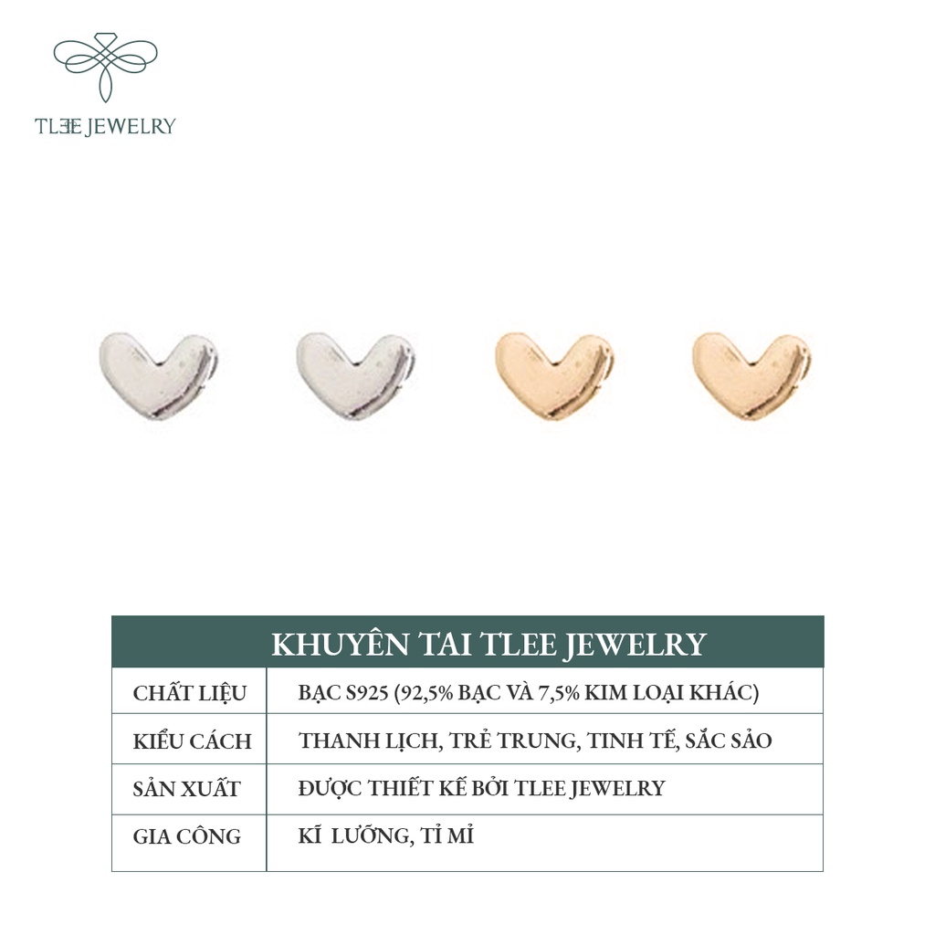 Khuyên tai bạc nữ TLEE tim dẹt mini basic xinh xắn NCJ B0178