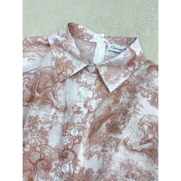 Đầm sơ mi dáng dài xoè tay ngắn thương hiệu Dior CD cao cấp