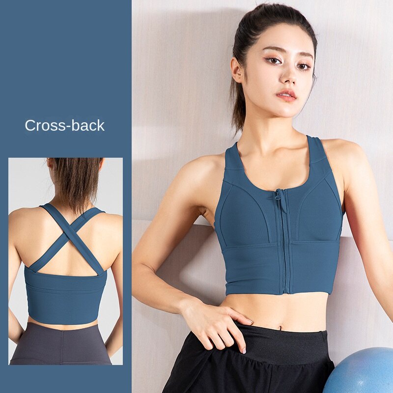 Áo Ngực Thể Thao Khóa Kéo Trước Dây Chéo Sau Lưng Chống Sốc Cho Nữ