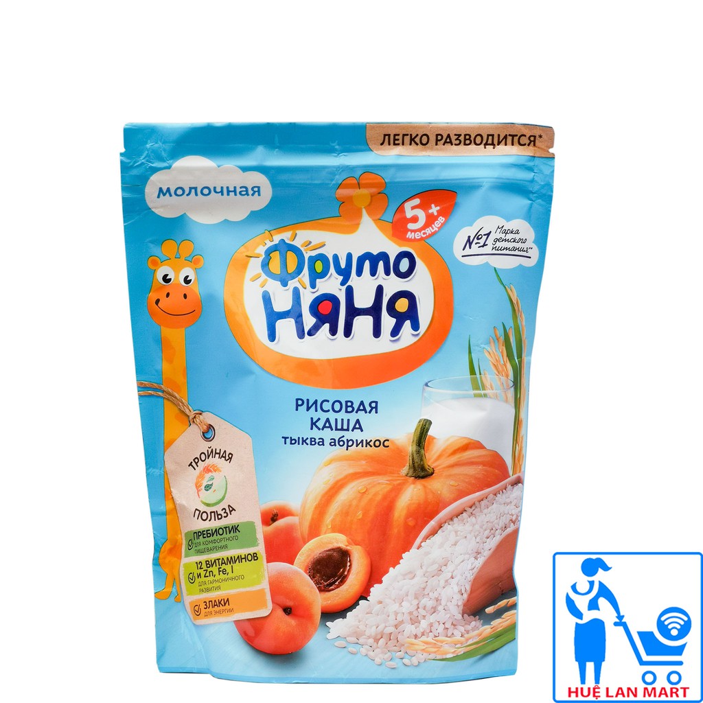 Bột Ăn Dặm Fruto Nga 5+ Vị Bí Đỏ, Gạo, Đào, Mơ Gói 200g