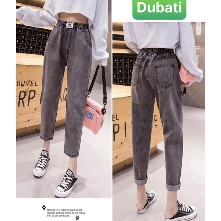 QUẦN JEAN BAGGY NỮ CHẤT BÒ 2 MÀU CẠP CHUN LƯNG THUN LƯNG CẠP CAO NÂNG MÔNG HOT TREND 2022 - DUBATI FASHION