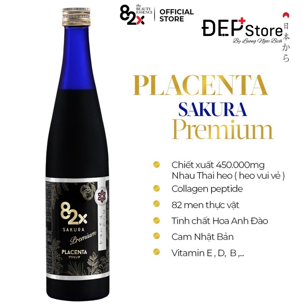 82X PLACENTA SAKURA PREMIUM (DÒNG CAO CẤP) 450.000mg Nhau Thai "Heo Hạnh Phúc" - Nước Uống Đẹp Da Đến Từ Nhật Bản 500ml