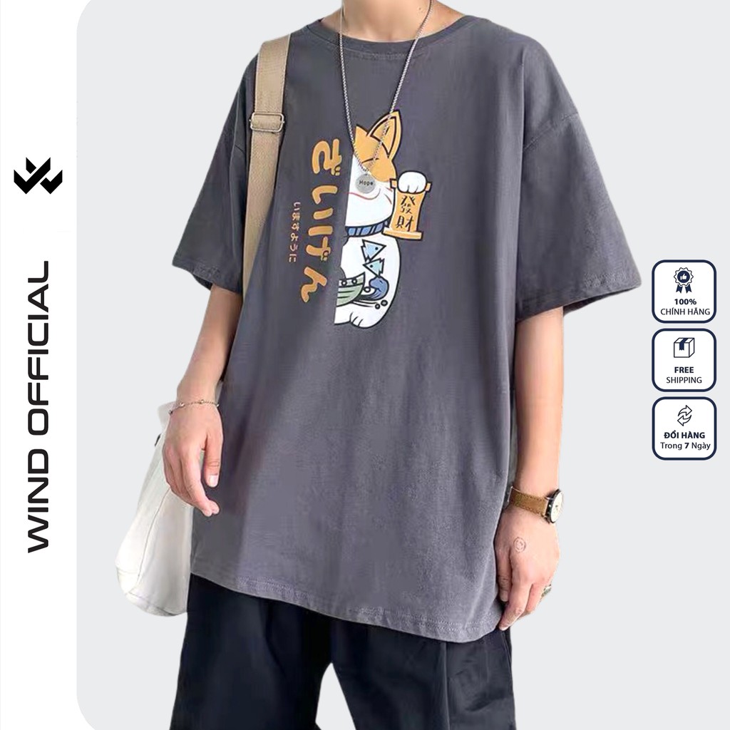Áo thun tay lỡ WIND phông unisex form rộng Mèo Hàn nam nữ oversize ulzzang