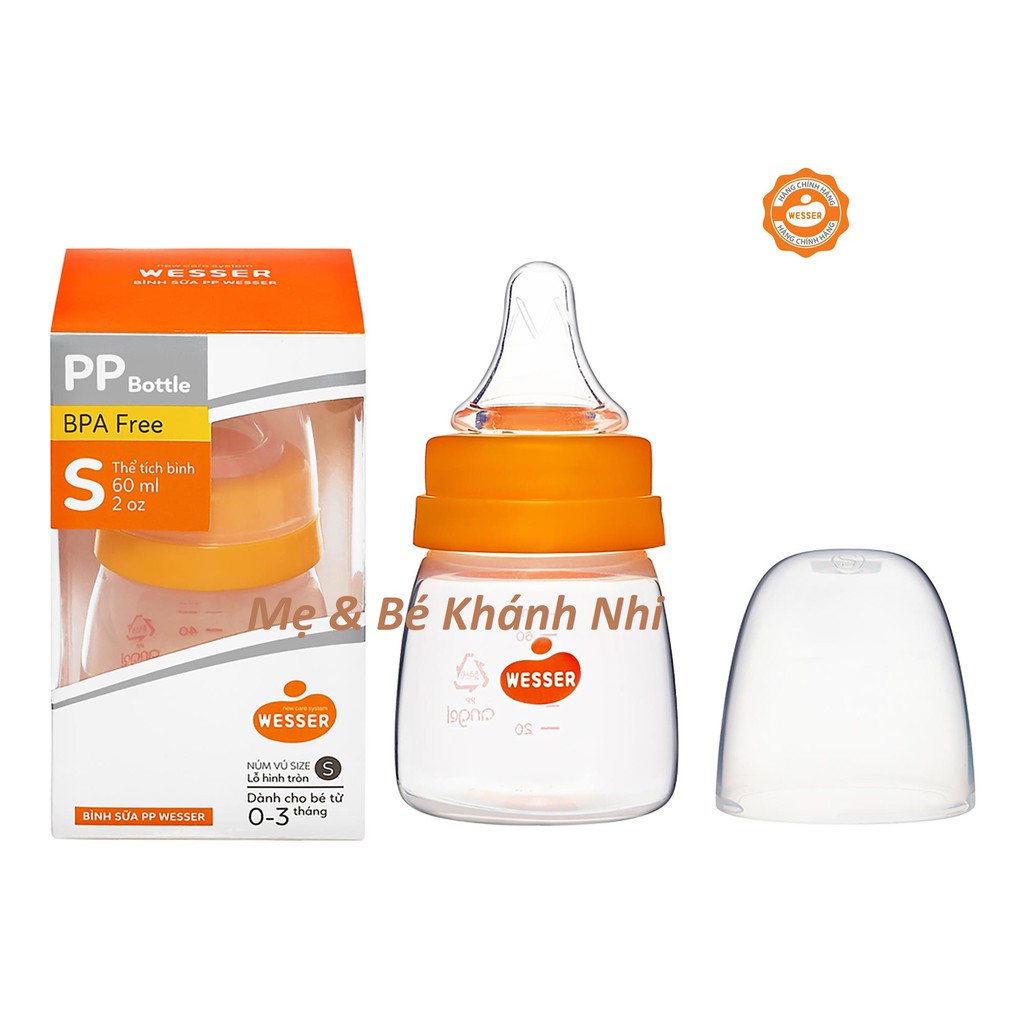 [CHÍNH HÃNG ĐỦ SIZE] Bình Sữa WESSER Cổ Hẹp  PP Bottle Kháng Khuẩn 60ML/ 140ML/ 250ML 🎀 FREESHIP 🎀 Tặng Van Chống Sặc