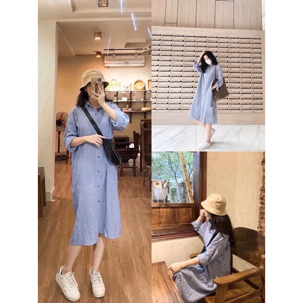 🌸 Đầm suông dáng dài form rộng kiểu dáng korea màu XANH | ĐEN Ulzzang 🌸 - SIÊU HOT