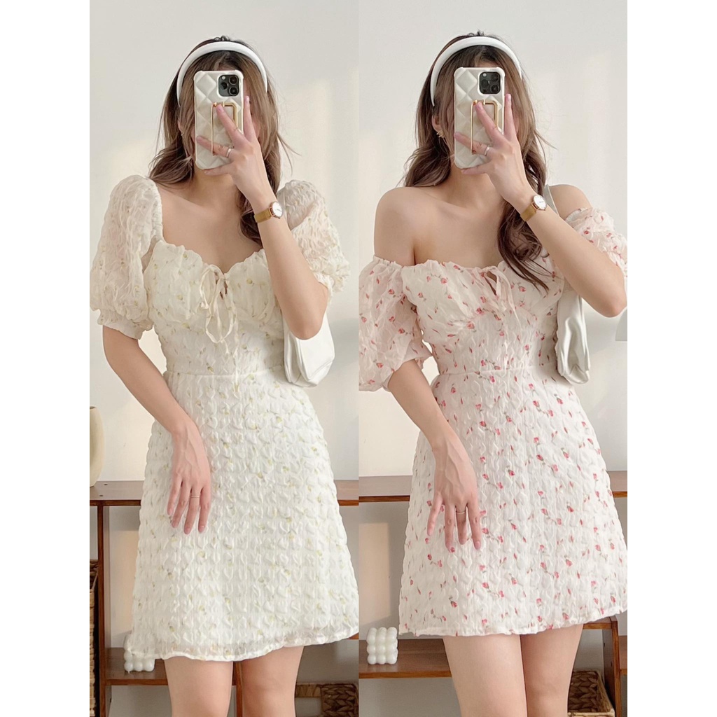 Váy hoa xốp mặc 2 kiểu ( có đệm ngực)