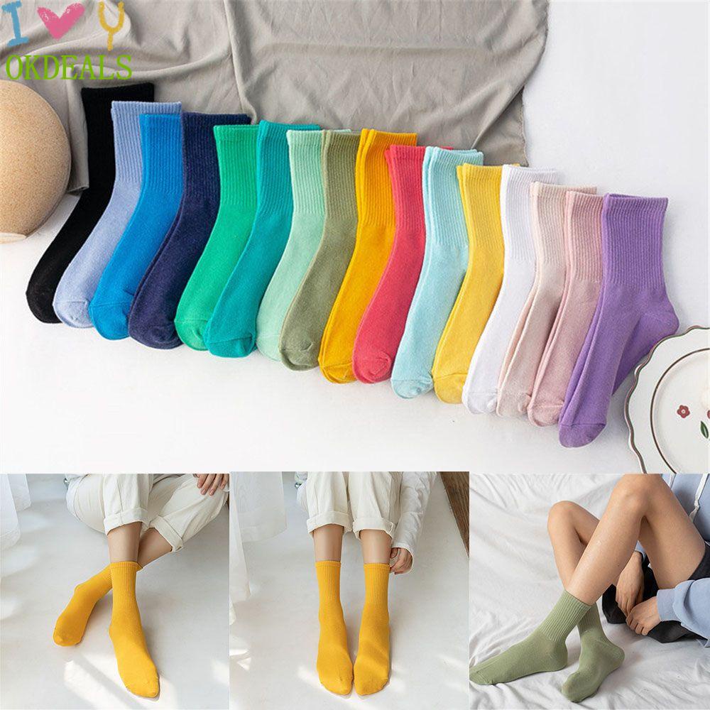 Vớ thể thao Okdeals cotton nhiều màu sắc thoải mái thoáng khí phong cách Harajuku dành cho nữ sinh