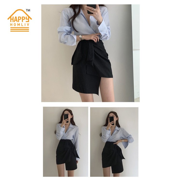 HAPPY HOMLIV Bộ Áo Khoác + Chân Váy Chữ A Lưng Cao Thời Trang Hàn Quốc Thanh Lịch Cho Nữ