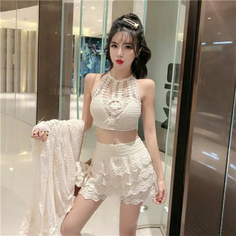 Bikini Len Đi Biển, Set Bikini Ren 3 Món Quảng Châu Dạng Yếm Khoác Dài, Đồ Tắm Biển Nữ [Có Tách Lẻ] [Kèm Ảnh Thật] | BigBuy360 - bigbuy360.vn