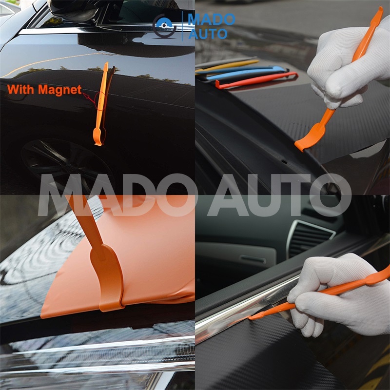 Bộ 7 dụng cụ nhựa dán Decal xe ô tô có nam châm, có hộp nhựa MADO FS07