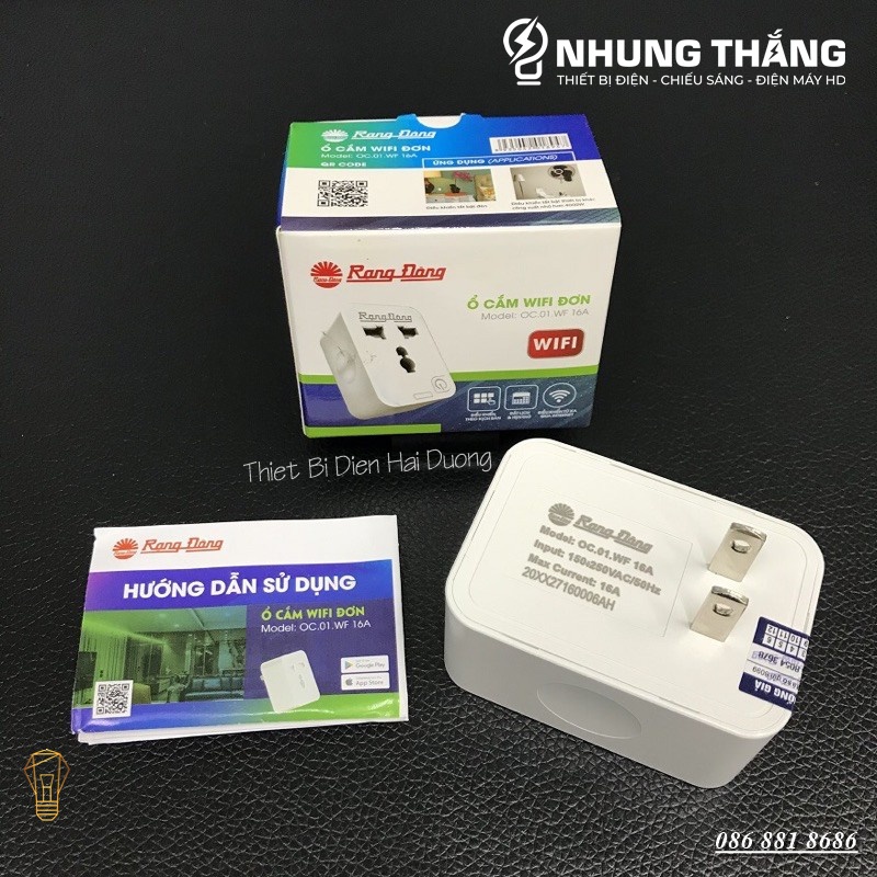 Ổ Cắm Thông Minh OC.01.WF 16A - Ổ Cắm Wifi Rạng Đông 3000W - Chức Năng Hẹn Giờ, Điều Khiển Từ Xa - Bảo Hành 2 Năm