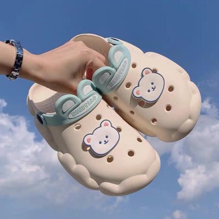 Dép cross đế đám mây sticker gấu trắng nâu nhiều màu siêu xinh