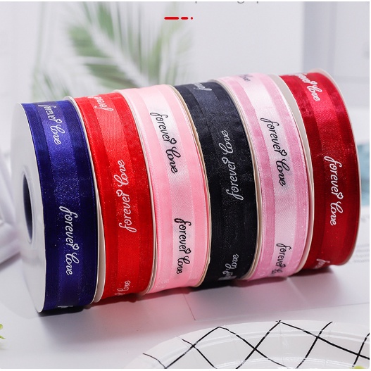 1 met ruy băng voan Forever Love làm nơ, ruy băng voan trang trí hộp đựng quà