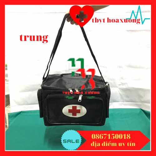 [Hàng Cao Cấp] Túi Cứu Thương Màu Đen  Cỡ Trung 30x20x22cm - Túi Y Tế