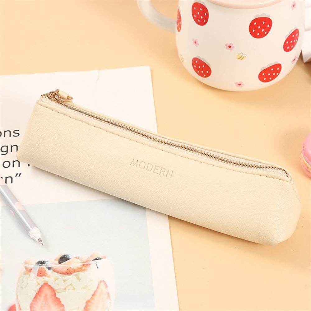 Bóp Viết Da PU Mini Màu Trơn Có Khóa Kéo