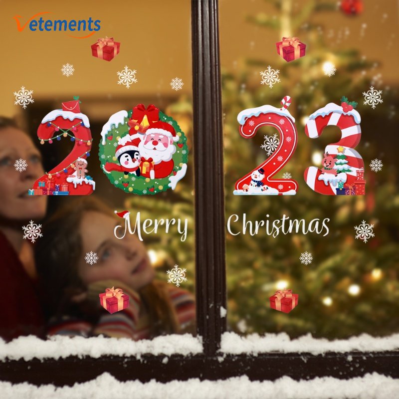 Đề Can Dán Cửa Sổ Trang Trí Giáng Sinh / Năm Mới Chống Nước Tháo Được