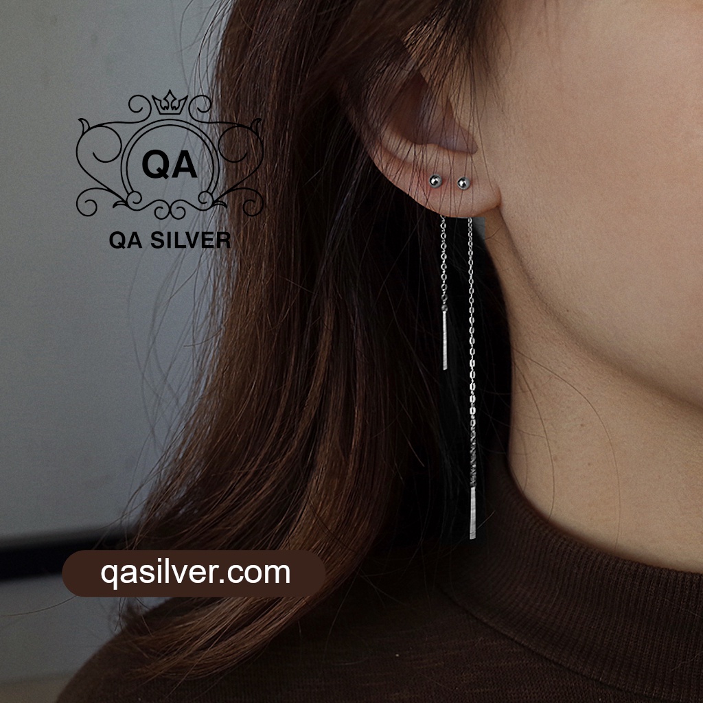 Khuyên tai bạc 925 dài bi tròn bông tai dáng dài xích mảnh tối giản S925 CHAIN Silver Earrings QA SILVER EA170101