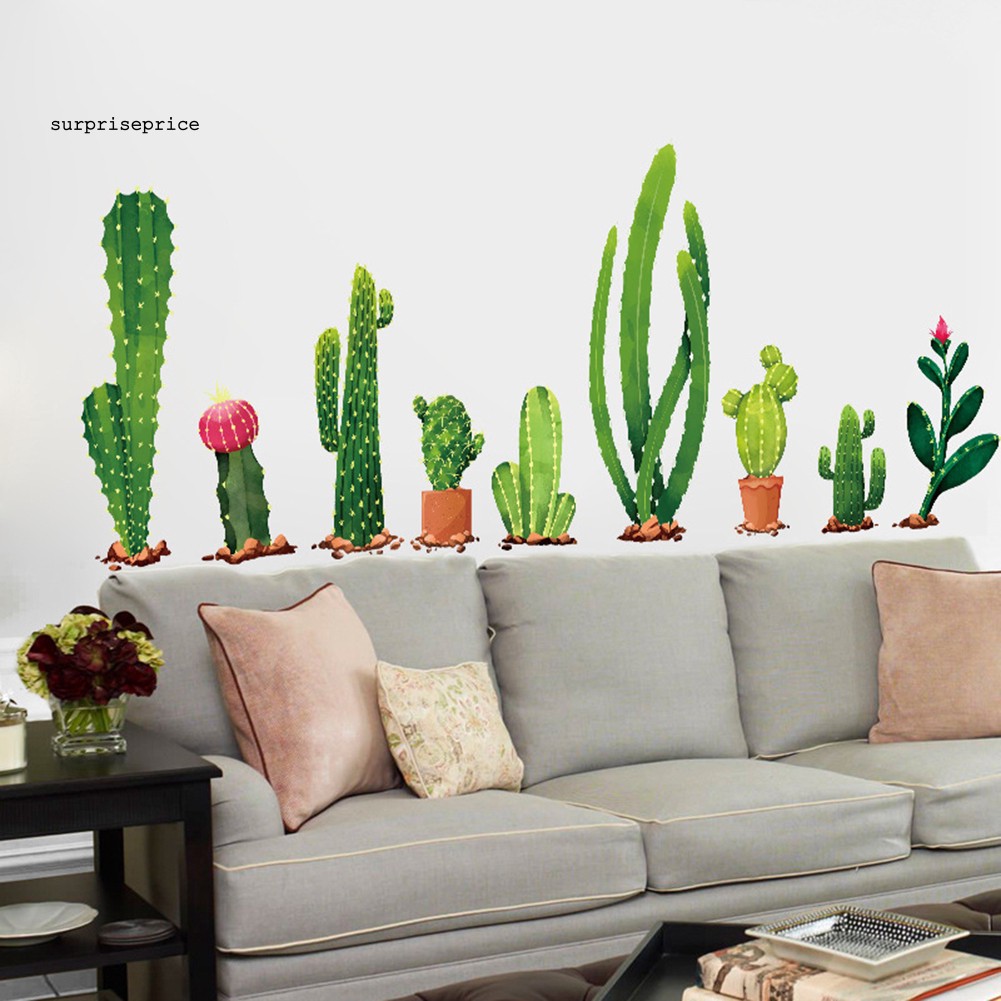 Bộ 2 Miếng Dán Tường Trang Trí Hình Cây Xương Rồng DIY