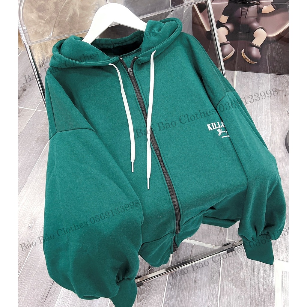 Khoác Nỉ Mũ Xanh Nam Nữ Dáng rộng Tay Bồng Dáng Rộng Unisex Uzzlang
