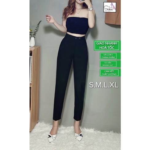 Quần tây công sở nữ dáng baggy màu đen vải tuyết mưa