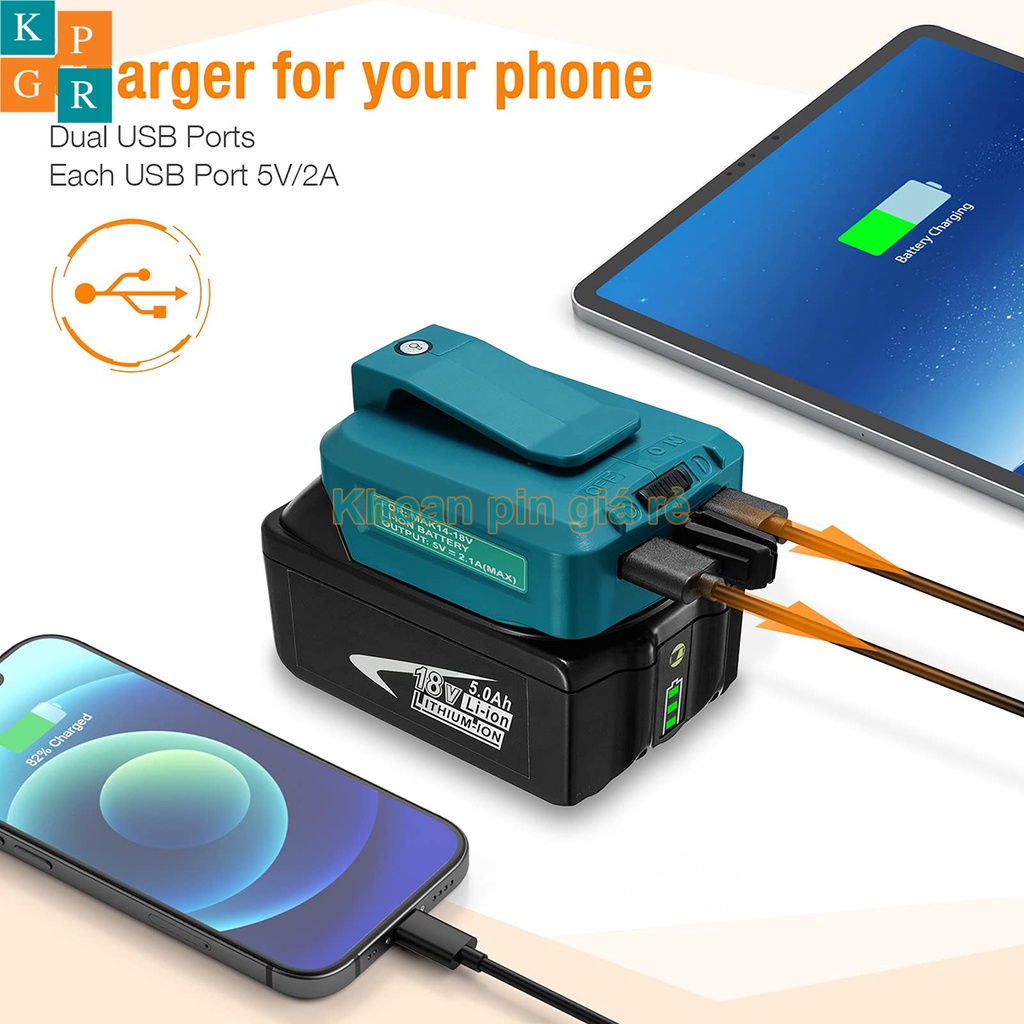Đế chuyển pin makita 14V-18V sang Usb 5V sạc điện thoại