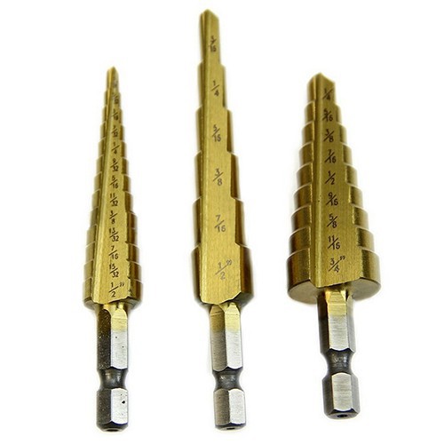 Bộ 3 mũi khoan bậc thang dạng tháp bằng thép tinanium