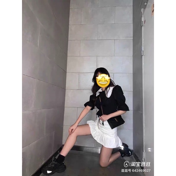 Áo sơ mi cổ bèo buộc dây dáng croptop