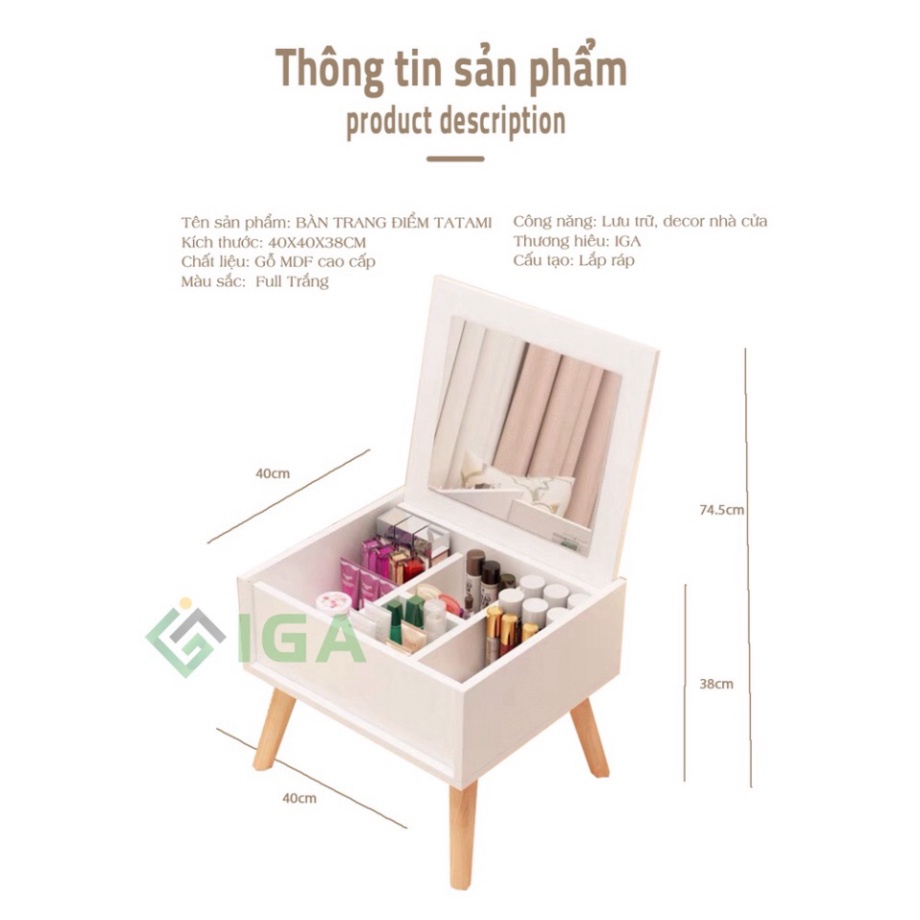 [SHIP HỎA TỐC]Bàn trang điểm mini, bàn trang điểm ngồi bệt có tích hợp tủ đầu giường - GP152