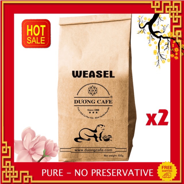 [2 gói] Cà phê Chồn Weasel - RANG XAY NGUYÊN CHẤT - thơm ngon đặc biệt - 150g/gói - DƯƠNG CAFE | BigBuy360 - bigbuy360.vn