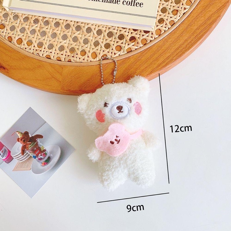 Móc khóa Gấu Bông Tim Hồng Dễ Thương Treo Balo Túi Xách Phụ Kiện Gấu Bông Mini Treo Trang Trí