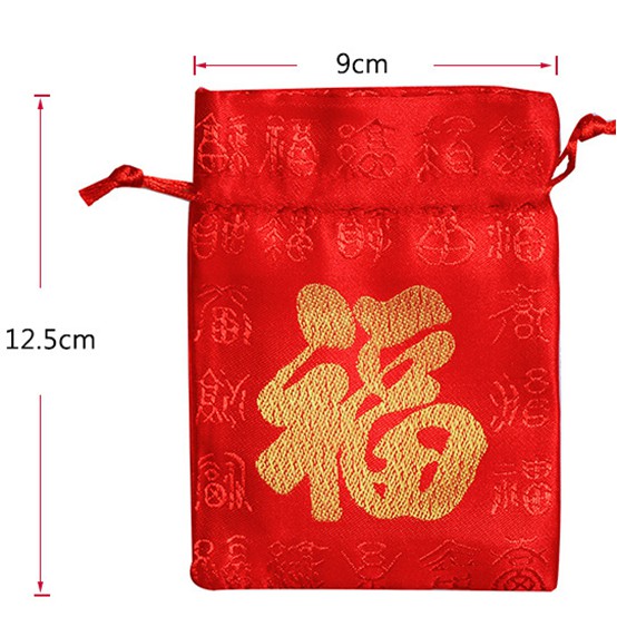 Túi nhỏ LỤA chữ Phúc Phật giáo 9cm(vòng,chuỗi...)