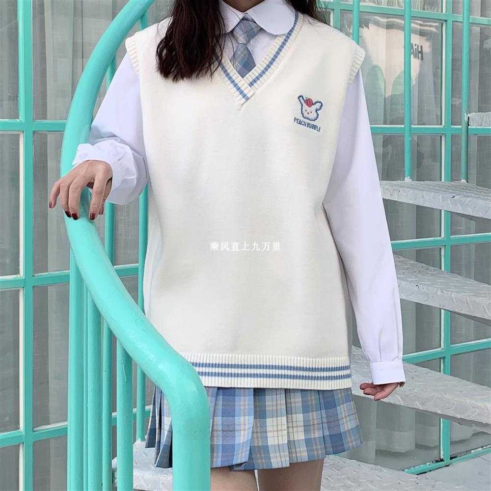 Áo Sweater Không Tay Cổ Chữ V Dáng Rộng Phong Cách Thời Trang Nhật Hàn Dành Cho Nữ