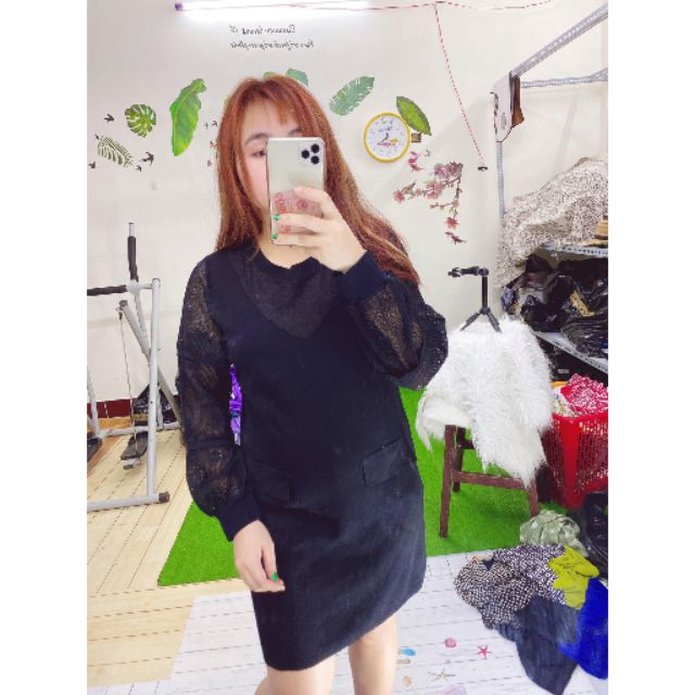 Đầm suông phối tay ren. TA22