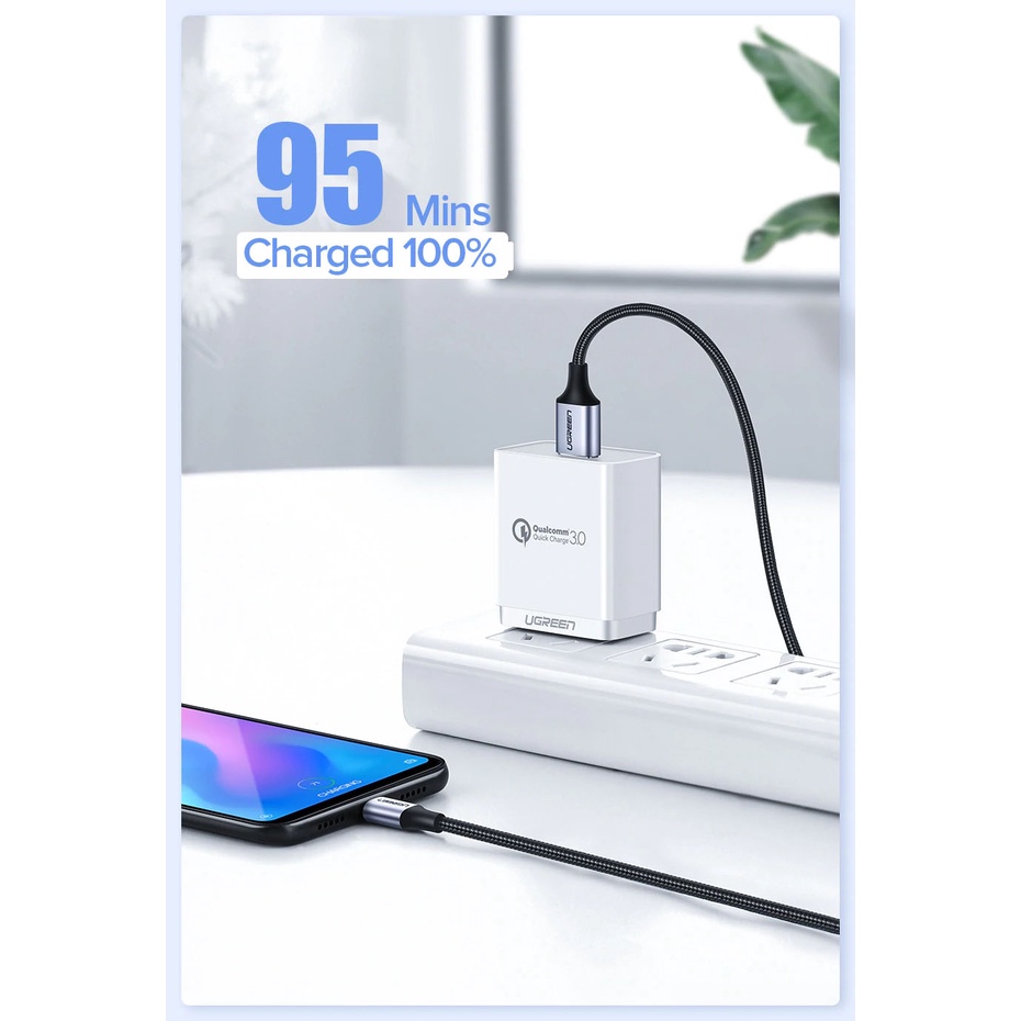 Dây Sạc Type C 3A Dài 0.25-3M, Công Nghệ Sạc Nhanh Quick Charge 4.0 UGREEN US287- Hàng Chính Hãng BH 18T Đổi Mới