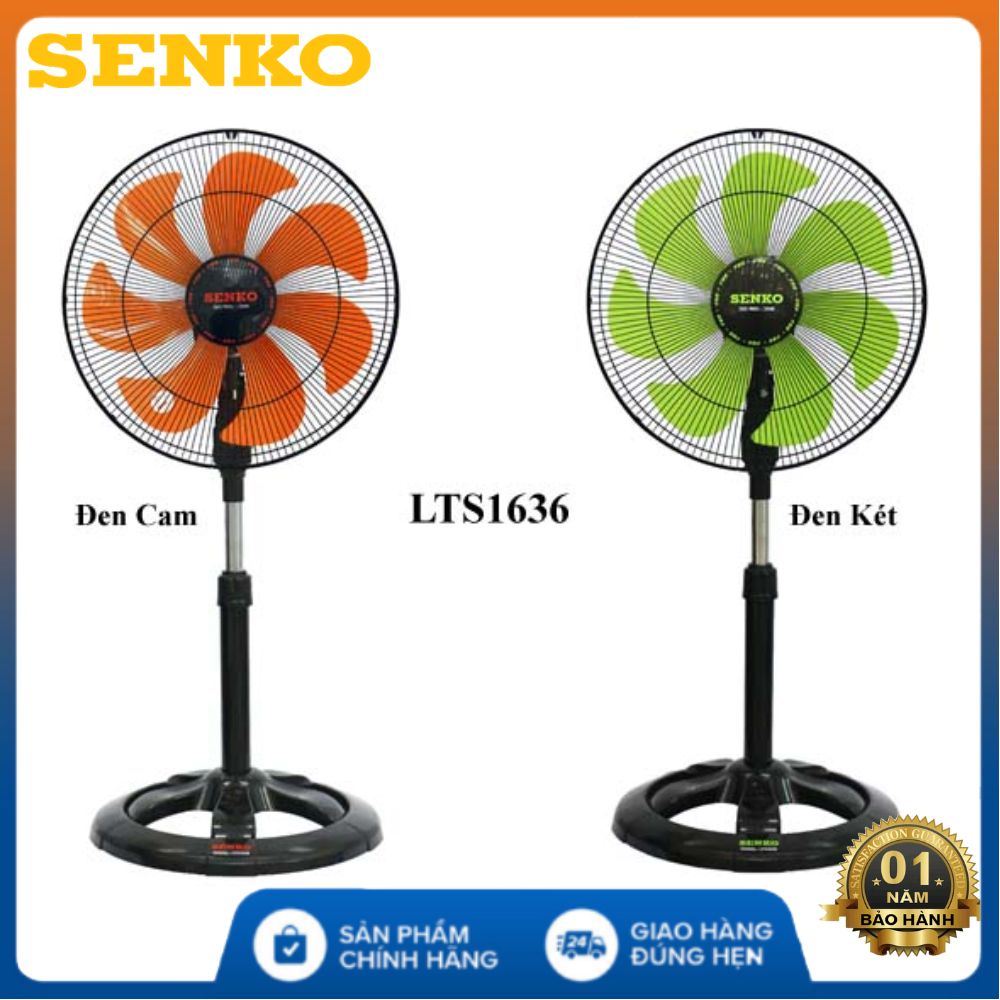Quạt lửng Senko LTS1636 công suất 65W với 3 tốc độ gió - quạt lỡ mini đứng 7 cánh không ồn màu đen cam , xanh