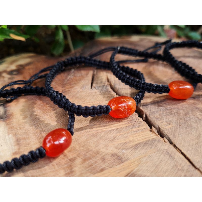 Vòng tay tết macrame đá Carnelian tự nhiên có 2 kiểu dáng tết dây unisex