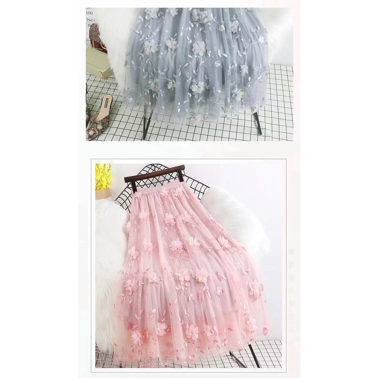 Hàng Có Sẵn Chân Váy Lưới Ba Chiều Eo Cao Vừa Thêu Hoa Năm 2021