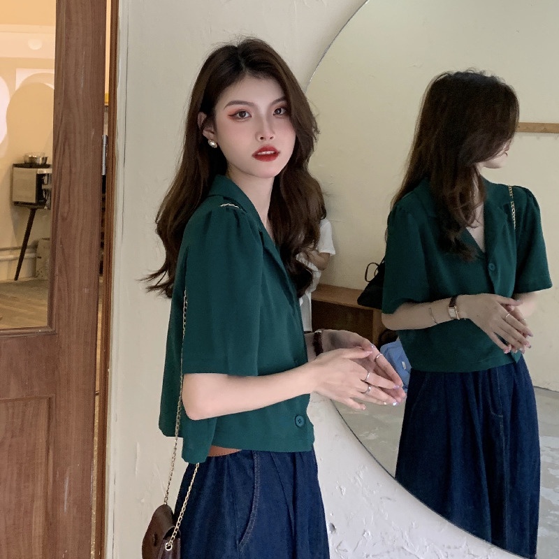 Áo Sơ Mi Cổ Vest Dáng Rộng Phong Cách Retro Hàn Quốc