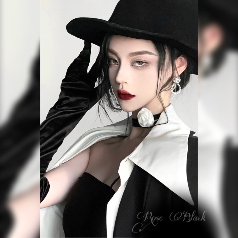 Vòng cổ choker 2 line phối hoa vải mã AE-919