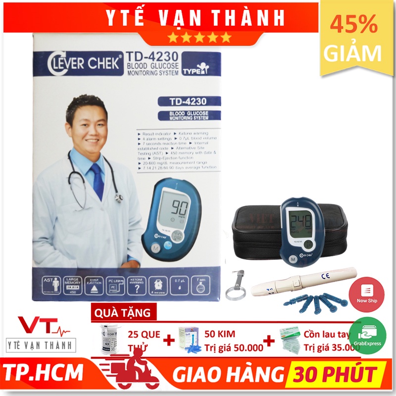 ✅ [TRỌN BỘ] Máy Đo Đường Huyết Clever Chek TD-4230 (Tặng 25 Que, 50 Kim, 50 Cồn) BH Trọn Đời - VT0561