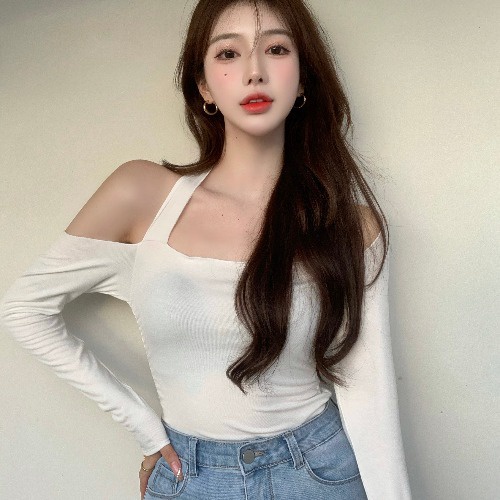 Áo thun mỏng bệt vai cho nữ, áo thu đông kiểu thời trang gợi cảm.