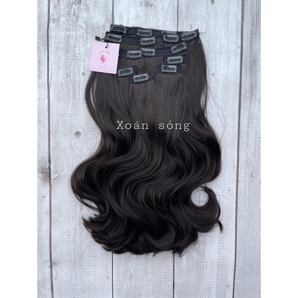 Tóc giả kẹp 9 mảnh nhỏ tơ nhân tạo xoăn sóng nhẹ layel ❤️