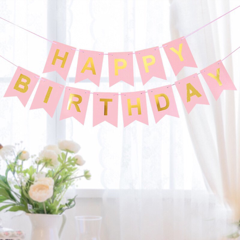 [Mã LIFE2410K giảm 10K đơn 20K] Dây Cờ Chữ Happy Birthday Ép Kim Trang Trí Sinh Nhật