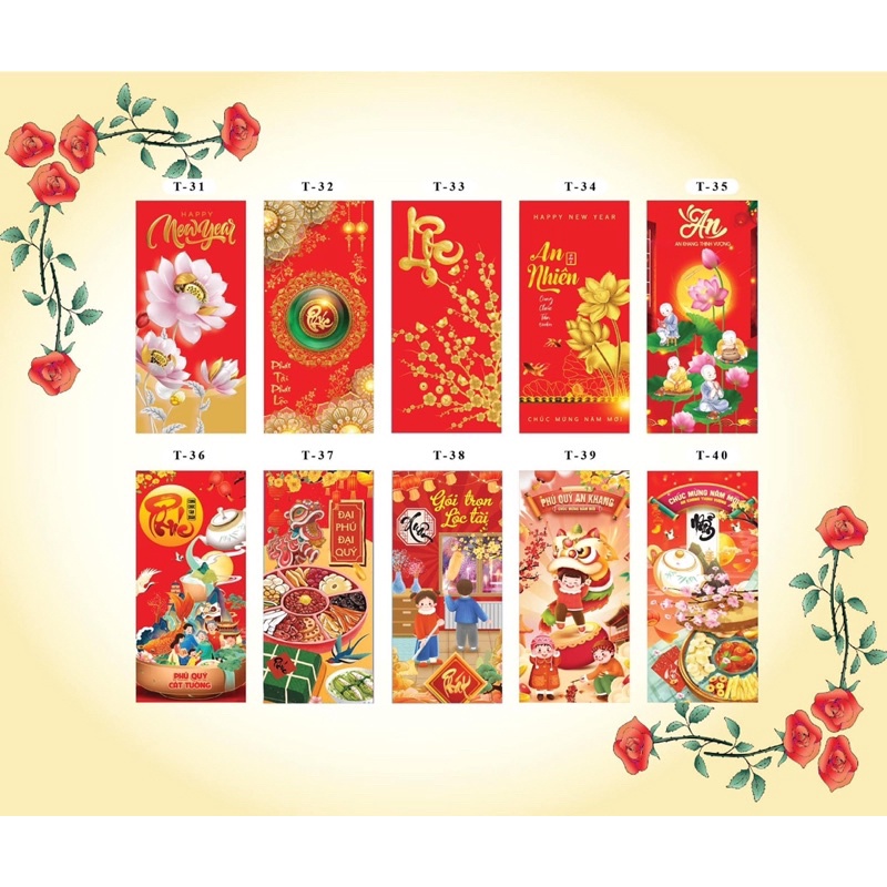 Xấp 10 bao lì xì chọn mẫu từ 52-100, , bao lì xì 2024