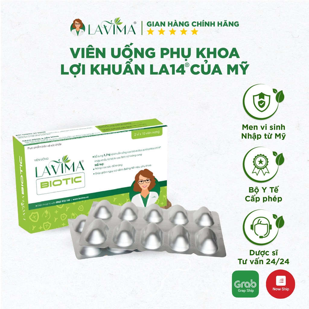 Viên Uống Phụ Khoa, Men Vi Sinh Vùng Kín LAVIMA BIOTIC 20 Viên, Giảm Khí Hư, Ngứa Rát, Ngăn Ngừa Tái Phát