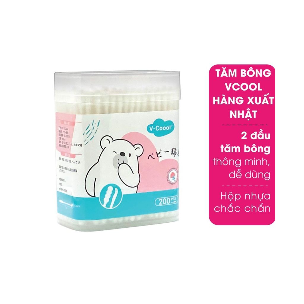 Tăm Bông Trẻ Em 𝑭𝑹𝑬𝑬𝑺𝑯𝑰𝑷  Bông Ngoáy Tai Sơ Sinh Vcoool (Hộp 200 que)